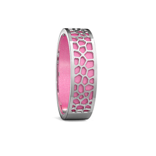 Guava Pink Hexagon Coral - Slim Bangle - Rhodium