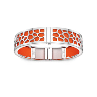 Lava Orange Hexagon Coral - Slim Bangle - Rhodium