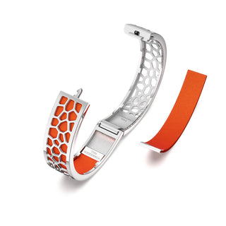 Lava Orange Hexagon Coral - Slim Bangle - Rhodium