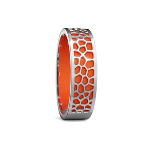 Lava Orange Hexagon Coral - Slim Bangle - Rhodium