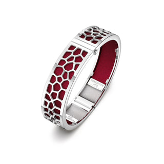 Majestic Ruby Hexagon Coral - Slim Bangle - Rhodium