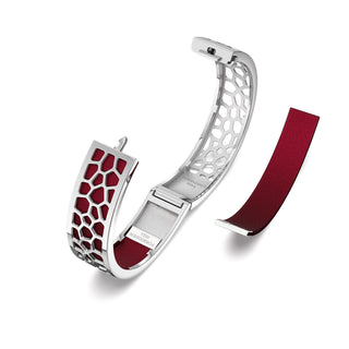 Majestic Ruby Hexagon Coral - Slim Bangle - Rhodium