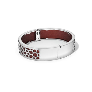 Mangosteen Red Hexagon Coral - Slim Bangle - Rhodium