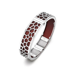 Mangosteen Red Hexagon Coral - Slim Bangle - Rhodium