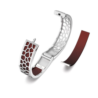 Mangosteen Red Hexagon Coral - Slim Bangle - Rhodium
