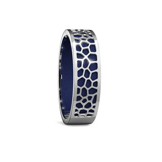 Midnight Blue Hexagon Coral - Slim Bangle - Rhodium