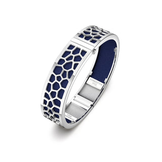 Midnight Blue Hexagon Coral - Slim Bangle - Rhodium