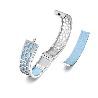 Mist Blue Hexagon Coral - Slim Bangle - Rhodium