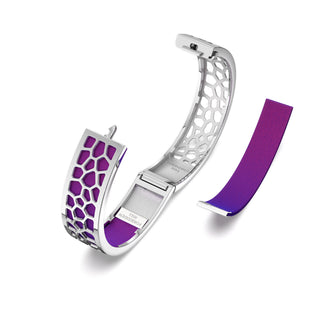 Orchid Purple Hexagon Coral - Slim Bangle - Rhodium