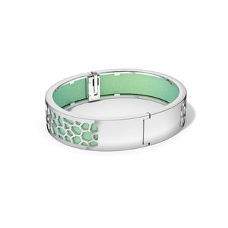 Palm Tree Green Hexagon Coral - Slim Bangle - Rhodium