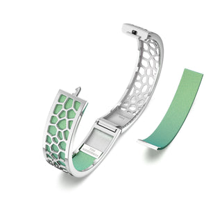 Palm Tree Green Hexagon Coral - Slim Bangle - Rhodium