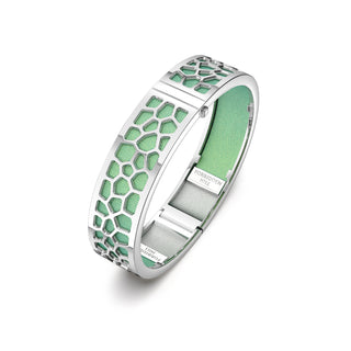 Palm Tree Green Hexagon Coral - Slim Bangle - Rhodium