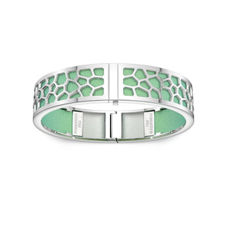 Palm Tree Green Hexagon Coral - Slim Bangle - Rhodium