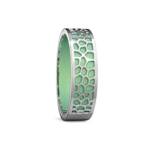Palm Tree Green Hexagon Coral - Slim Bangle - Rhodium