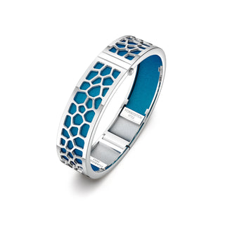 Peacock Green Hexagon Coral - Slim Bangle - Rhodium