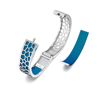 Peacock Green Hexagon Coral - Slim Bangle - Rhodium