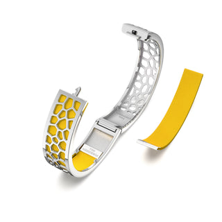 Pineapple Yellow Hexagon Coral - Slim Bangle - Rhodium
