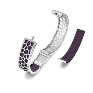 Deep Plum Hexagon Coral - Slim Bangle - Rhodium