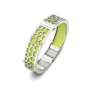 Pomelo Green Hexagon Coral - Slim Bangle - Rhodium