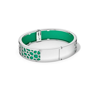 Python Green Hexagon Coral - Slim Bangle - Rhodium
