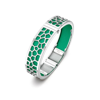 Python Green Hexagon Coral - Slim Bangle - Rhodium
