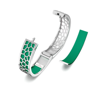 Python Green Hexagon Coral - Slim Bangle - Rhodium