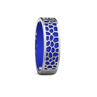 Royal Blue Hexagon Coral - Slim Bangle - Rhodium