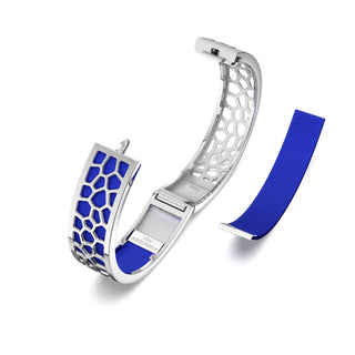 Royal Blue Hexagon Coral - Slim Bangle - Rhodium