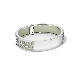 Shophouse Olive Hexagon Coral - Slim Bangle - Rhodium