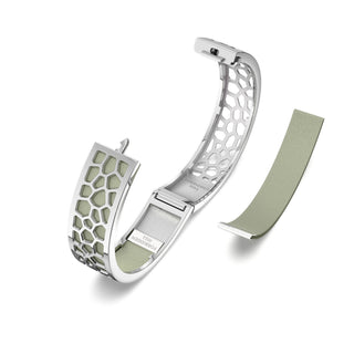 Shophouse Olive Hexagon Coral - Slim Bangle - Rhodium