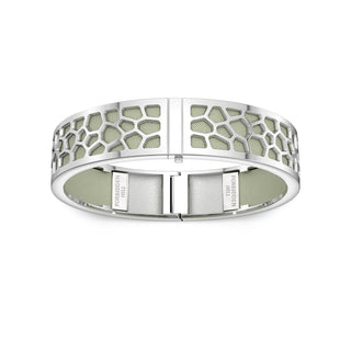 Shophouse Olive Hexagon Coral - Slim Bangle - Rhodium