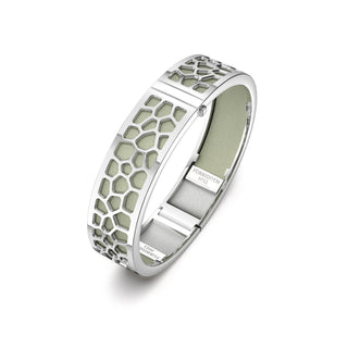 Shophouse Olive Hexagon Coral - Slim Bangle - Rhodium