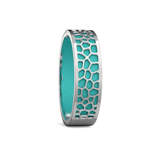 Shophouse Teal Hexagon Coral - Slim Bangle - Rhodium