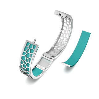 Shophouse Teal Hexagon Coral - Slim Bangle - Rhodium