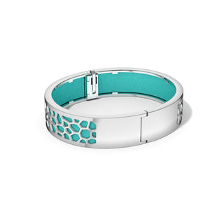 Shophouse Teal Hexagon Coral - Slim Bangle - Rhodium