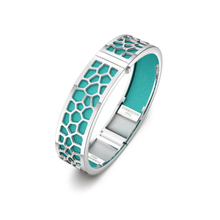 Shophouse Teal Hexagon Coral - Slim Bangle - Rhodium