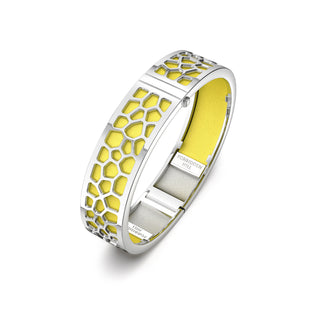 Starfruit Yellow Hexagon Coral - Slim Bangle - Rhodium