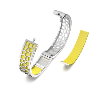Starfruit Yellow Hexagon Coral - Slim Bangle - Rhodium