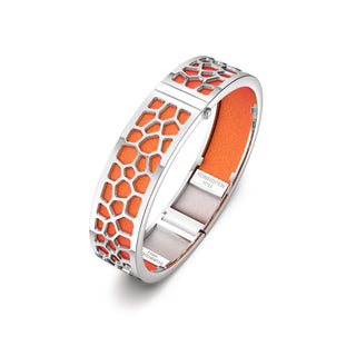 Sunset Orange Hexagon Coral - Slim Bangle - Rhodium