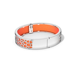 Sunset Orange Hexagon Coral - Slim Bangle - Rhodium