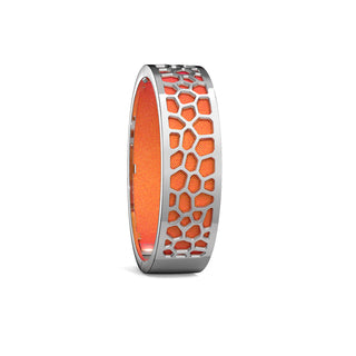 Sunset Orange Hexagon Coral - Slim Bangle - Rhodium