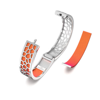 Sunset Orange Hexagon Coral - Slim Bangle - Rhodium