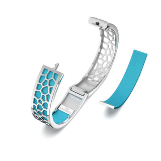 Turquoise Blue Hexagon Coral - Slim Bangle - Rhodium