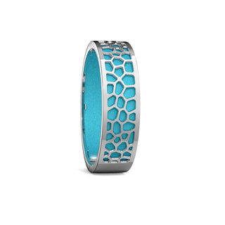 Turquoise Blue Hexagon Coral - Slim Bangle - Rhodium