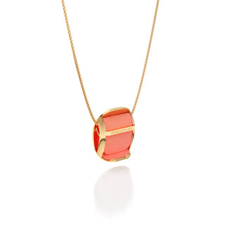Crossandra Orange Hexagon Coral - Silk Pendant - Gold Vermeil