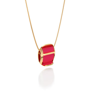 Dragonfruit Pink Hexagon Coral - Silk Pendant - Gold Vermeil