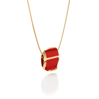 Firecracker Red Hexagon Coral - Silk Pendant - Gold Vermeil