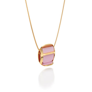Frangipani Pink Hexagon Coral - Silk Pendant - Gold Vermeil