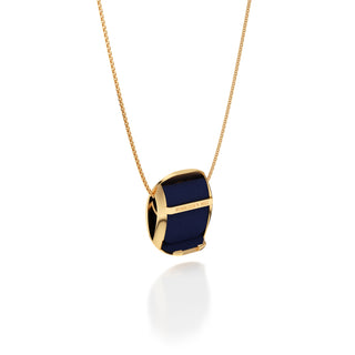 Midnight Blue Hexagon Coral - Silk Pendant - Gold Vermeil
