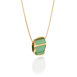 Palm Tree Green Hexagon Coral - Silk Pendant - Gold Vermeil